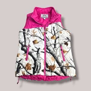 Legendary Whitetails Vest Womens Medium White Pink Camo Full Zip Polyester Warm